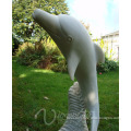 Hot sale beautiful garden decoration hand carved natural marble dolphin large outdoor sculptures